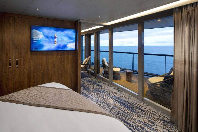 Celebrity Flora, FL, architectural, architecture, Galapagos Islands, luxury mega yacht, Royal Suite, accommodations, stateroom, cabin