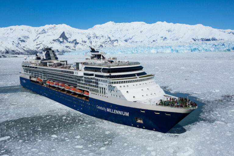 Celebrity Millennium, Alaska, ML, blue hull, revolutionized, refurbishment, painted, Hubbard Glacier, ship exterior, aerial, ice